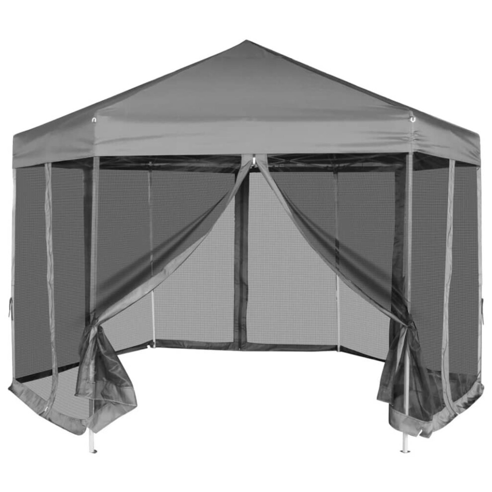 vidaXL Hexagonal Pop-Up Marquee with 6 Sidewalls Grey 3.6x3.1m Gazebo Canopy