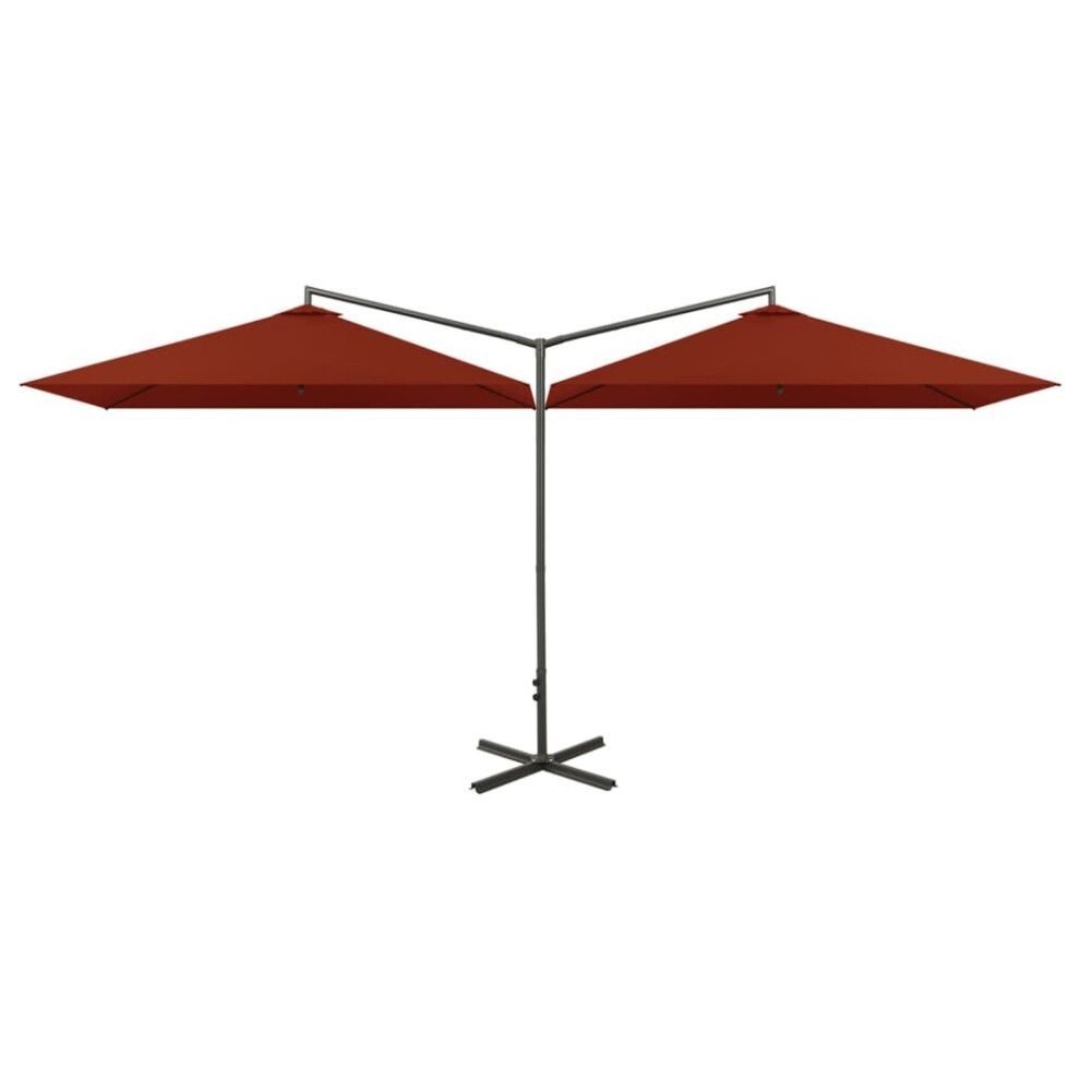 Vidaxl Double Garden Parasol With Steel Pole Shade Outdoor Umbrella Terracotta
