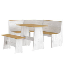 vidaXL Solid Pine 3-Piece Dining Set, Honey Brown & White - Table + Corner Bench + Adaptable Long Bench (Left/Right), 3096570