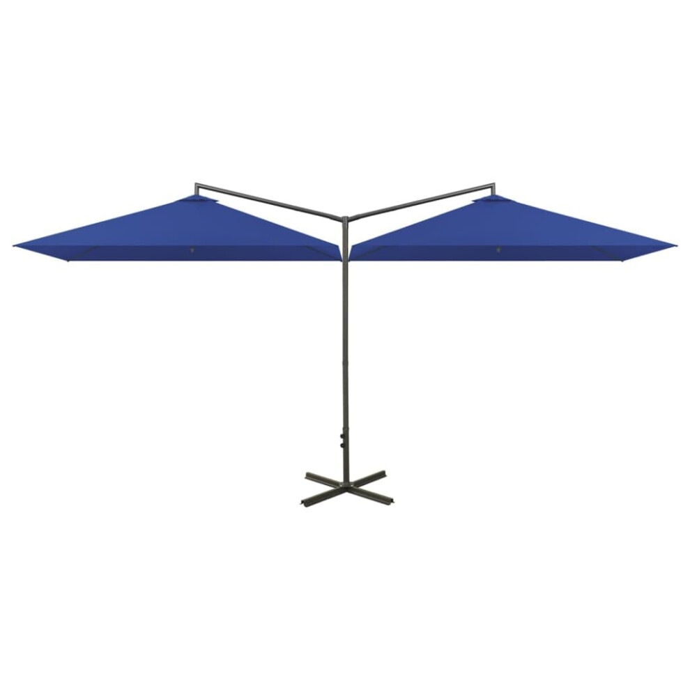 vidaXL Double Parasol with Steel Pole Azure Blue 600x300 cm Outdoor Umbrella