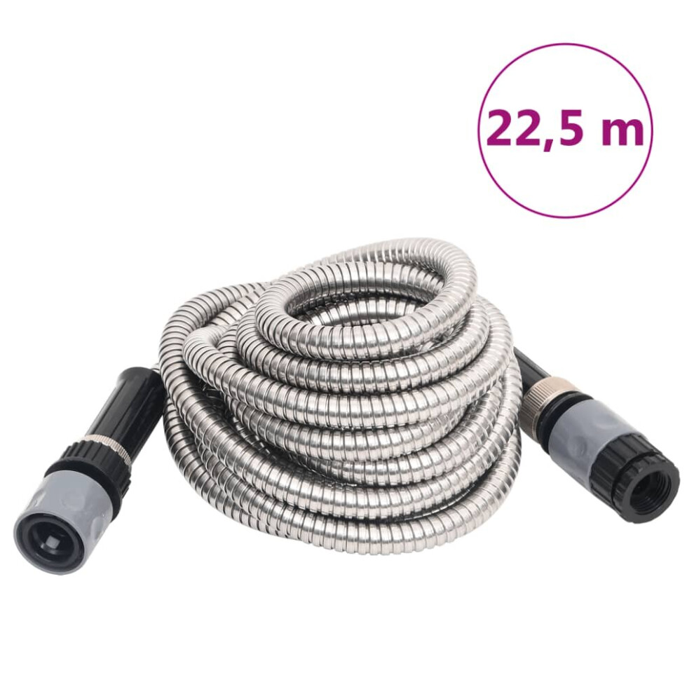 Vidaxl (22.5 M) Garden Hose Patio Water Hose With Spray Nozzle Stainless Steel Silver