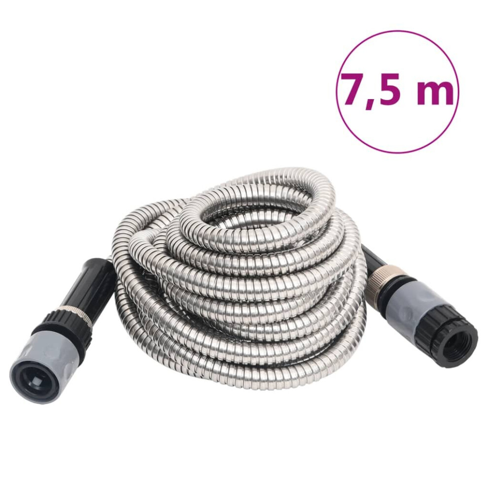 (7.5 m) vidaXL Garden Hose Patio Water Hose with Spray Nozzle Silver Stainless Steel