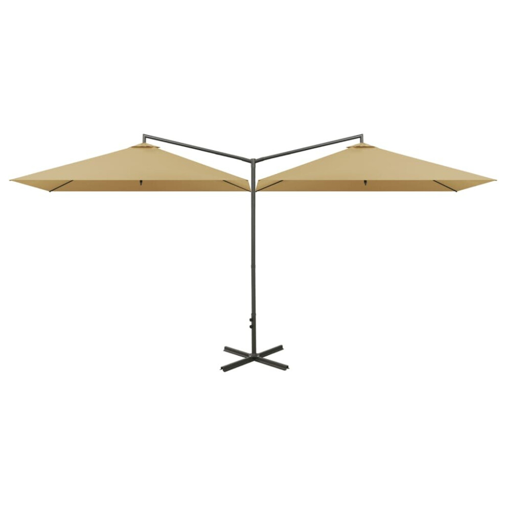 Vidaxl Double Garden Parasol With Steel Pole Sunshade Outdoor Umbrella Taupe