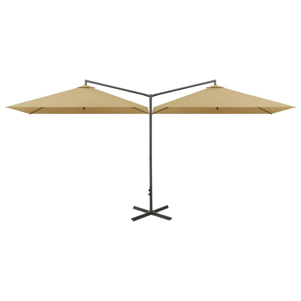 vidaXL Double Parasol with Steel Pole Taupe 600x300 cm Outdoor Umbrella Canopy