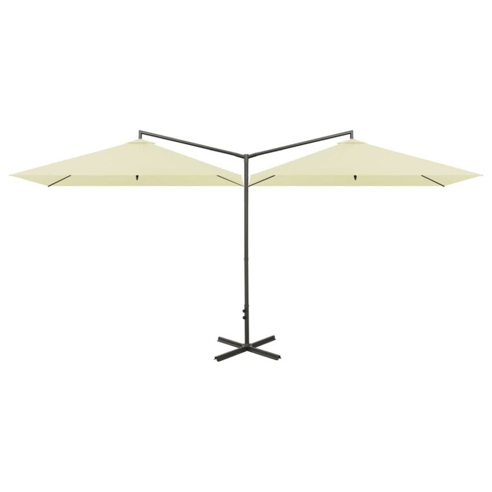 vidaXL Double Parasol with Steel Pole Sand 600x300 cm Outdoor Umbrella Canopy