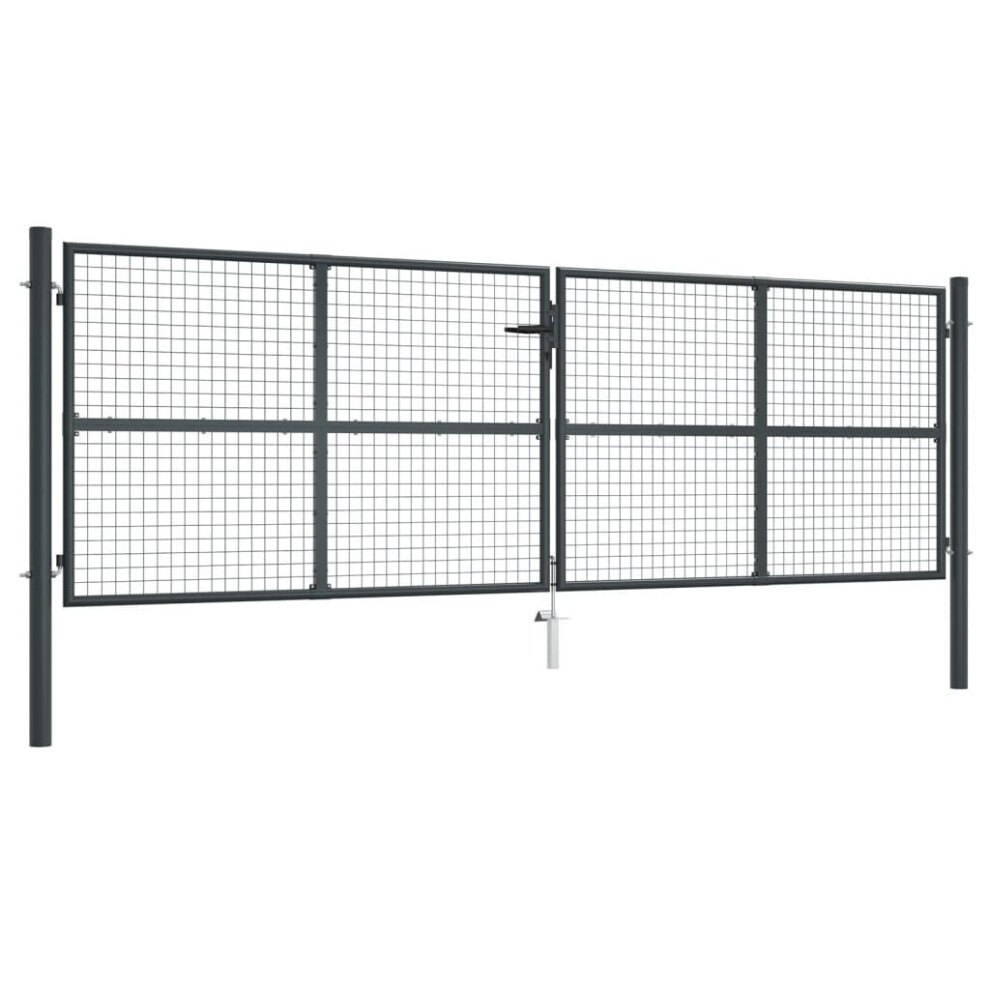 vidaXL Mesh Garden Gate Galvanised Steel Grey Outdoor Fence Terrace Barrier