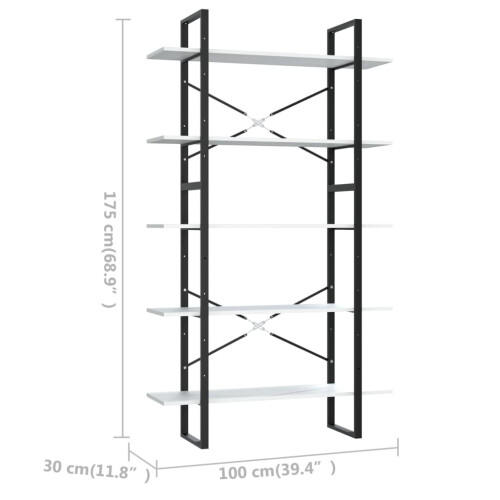 VidaXL vidaXL 5-Tier Book Cabinet White Engineered Wood Office Storage Rack Bookcase 2