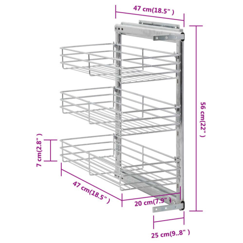 VidaXL vidaXL 3-Tier Pull-out Kitchen Wire Basket Silver 47x25x56cm Rack Organiser 1
