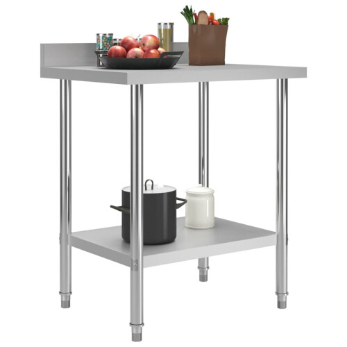 VidaXL vidaXL Kitchen Work Table with Backsplash 80cm Stainless Steel Workbenches 2