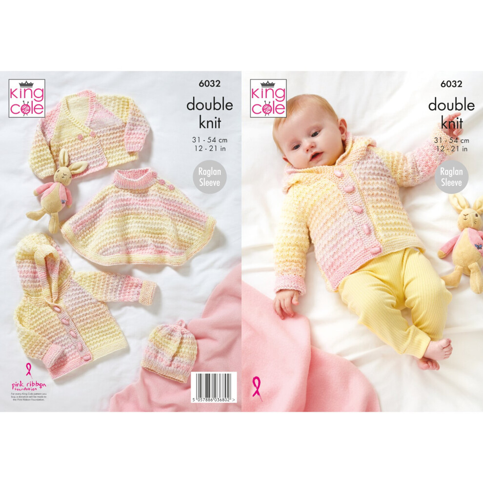 King Cole 6032 DK Knitting Pattern Baby Cardigan Cape Jacket