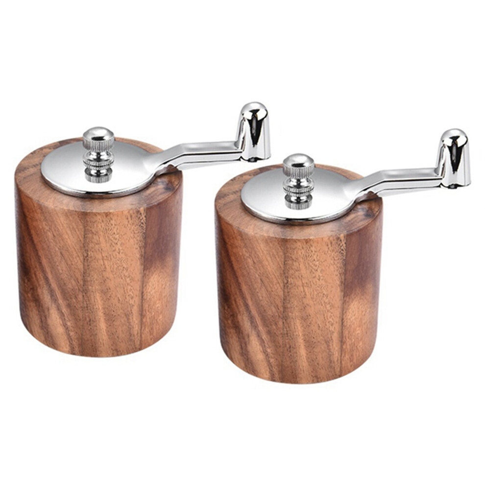 2X Salt and Pepper Mill, Hand Crank Wood Pepper Grinder Salt Shaker with Classic Handle and Adjustable Ceramic Rotor