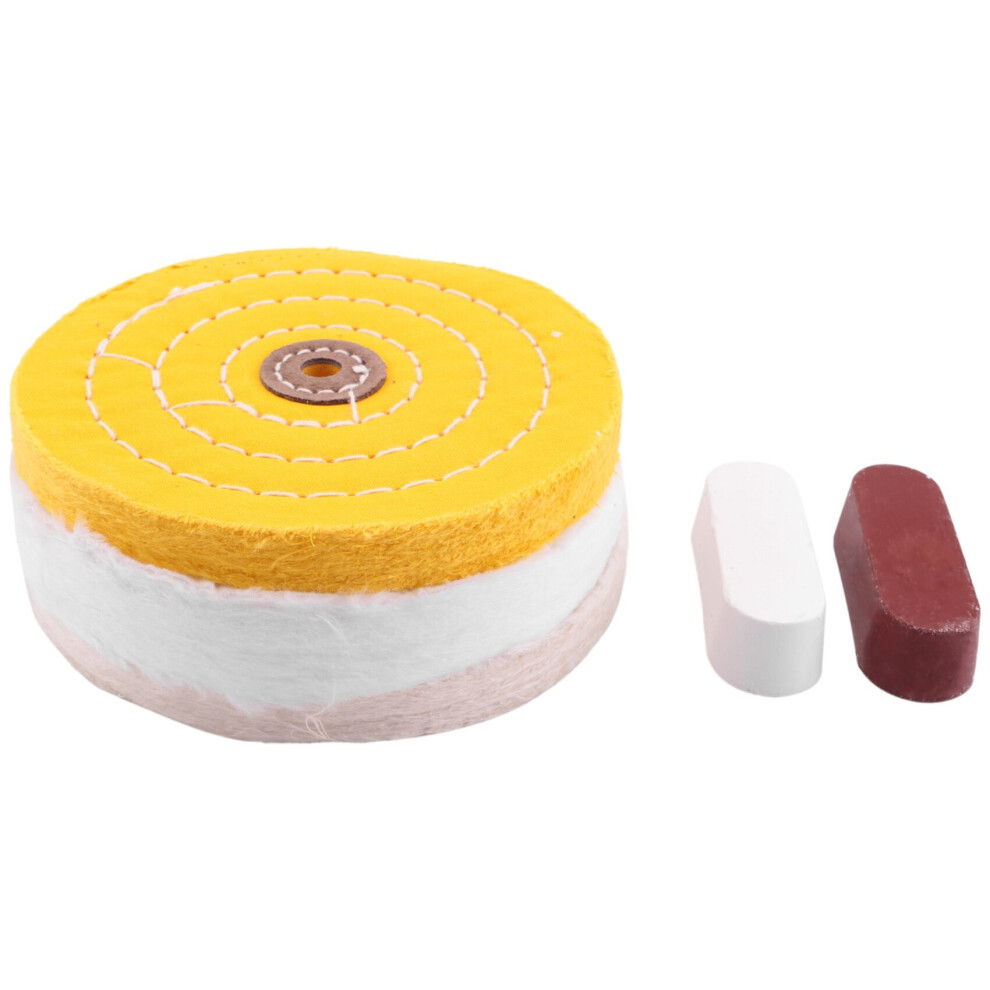 5Pcs 6 Inch Buffing Polishing Wheels For Bench Grinder With Polishing Compounds Kit, White And Yellow 4762369854705