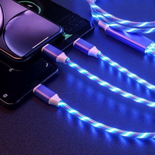 (Blue) 3 in 1 Charger Charging Cable USB Cord LED Light Up for iPhone Android Samsung 1