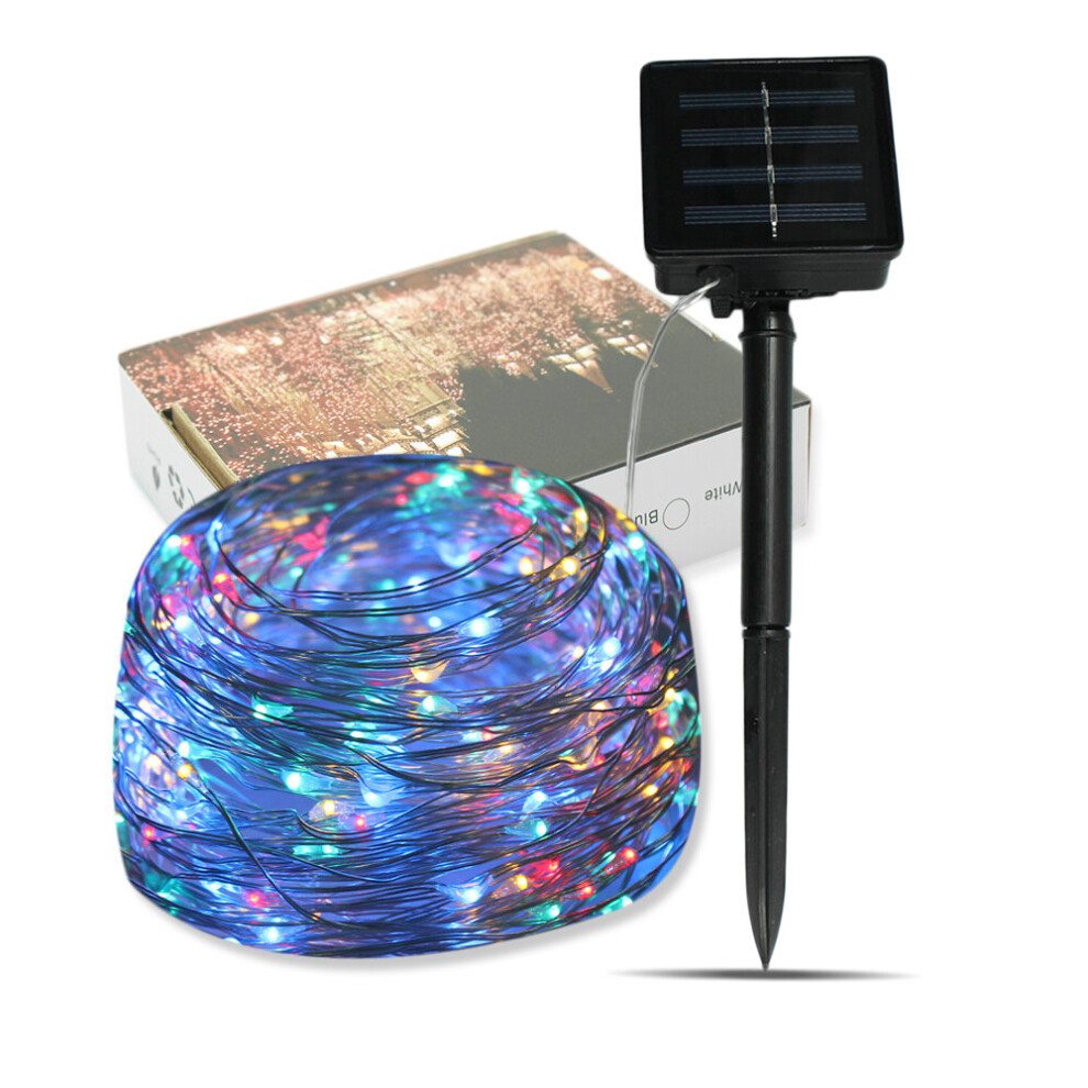 (Colorful, 100LED) 10M 20M 30M LED Solar String Lights Waterproof Copper Wire Fairy Outdoor Garden