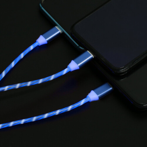 (Blue) 3 in 1 Charger Charging Cable USB Cord LED Light Up for iPhone Android Samsung 2