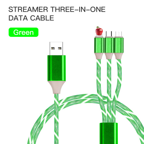 (Green) 3 in 1 Charger Charging Cable USB Cord LED Light Up for iPhone Android Samsung 2