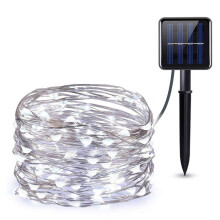 (White, 100LED) 10M 20M 30M LED Solar String Lights Waterproof Copper Wire Fairy Outdoor Garden