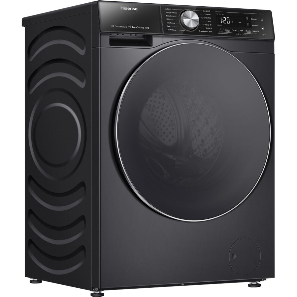 Hisense WF5S1245BB Washing Machine - 12kg, 1400rpm, Steam Cleaning, 99.9% Allergen Reduction, WiFi Enabled, 19 Programs-image-OPC-PBVNWYP-NEW