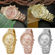 (Gold) Crystal Diamante Women Quartz Ladies Wrist Watches Fashion Rhinestone Watch Gift