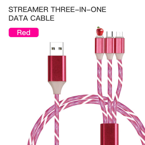 (Red) 3 in 1 Charger Charging Cable USB Cord LED Light Up for iPhone Android Samsung 2