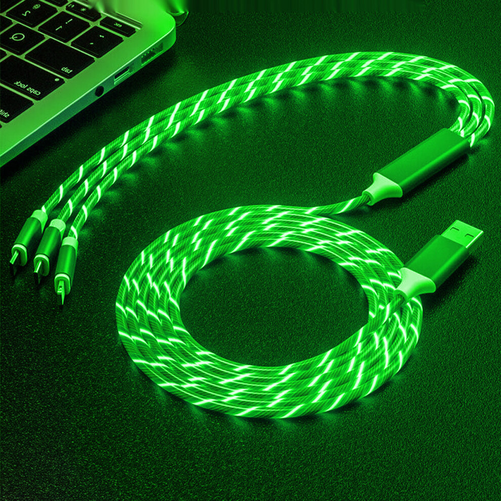 (Green) 3 in 1 Charger Charging Cable USB Cord LED Light Up for iPhone Android Samsung