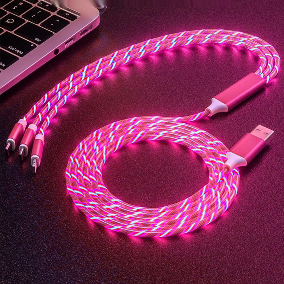 (Red) 3 in 1 Charger Charging Cable USB Cord LED Light Up for iPhone Android Samsung