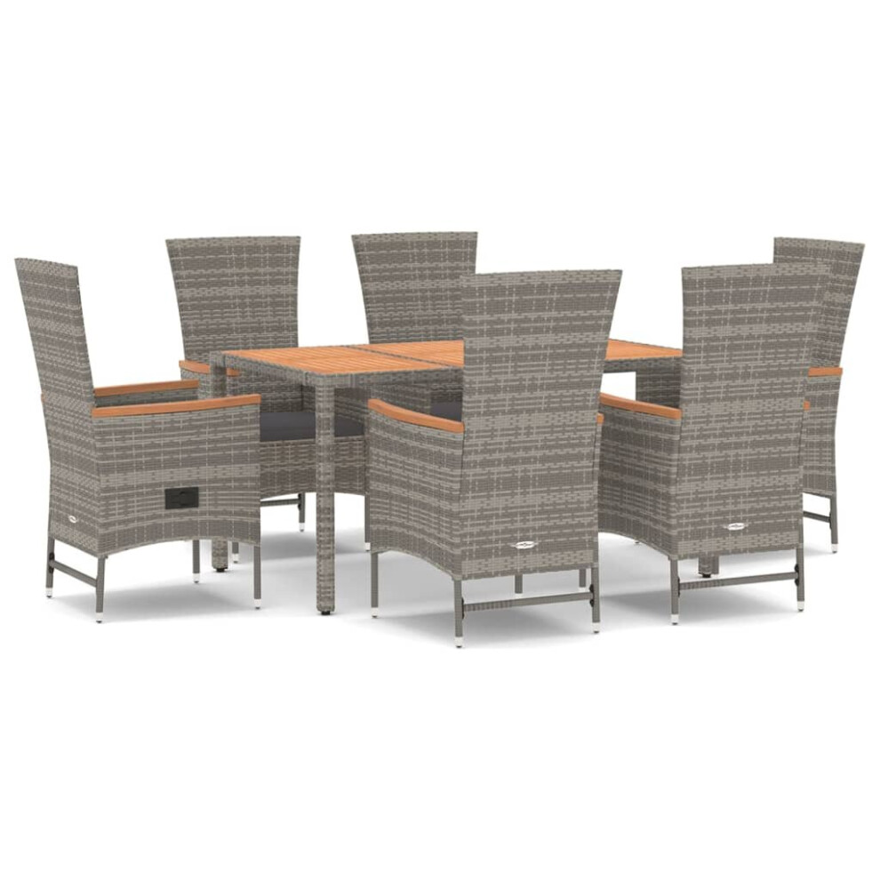 vidaXL Garden Dining Set 7 Piece Grey Poly Rattan and Solid Wood Acacia Chair