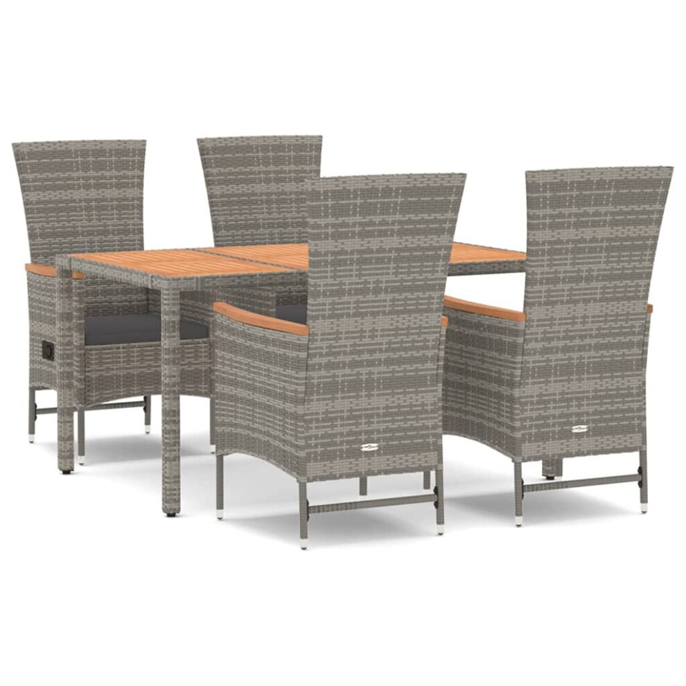 vidaXL Garden Dining Set 5 Piece Grey Poly Rattan and Solid Wood Acacia Chair