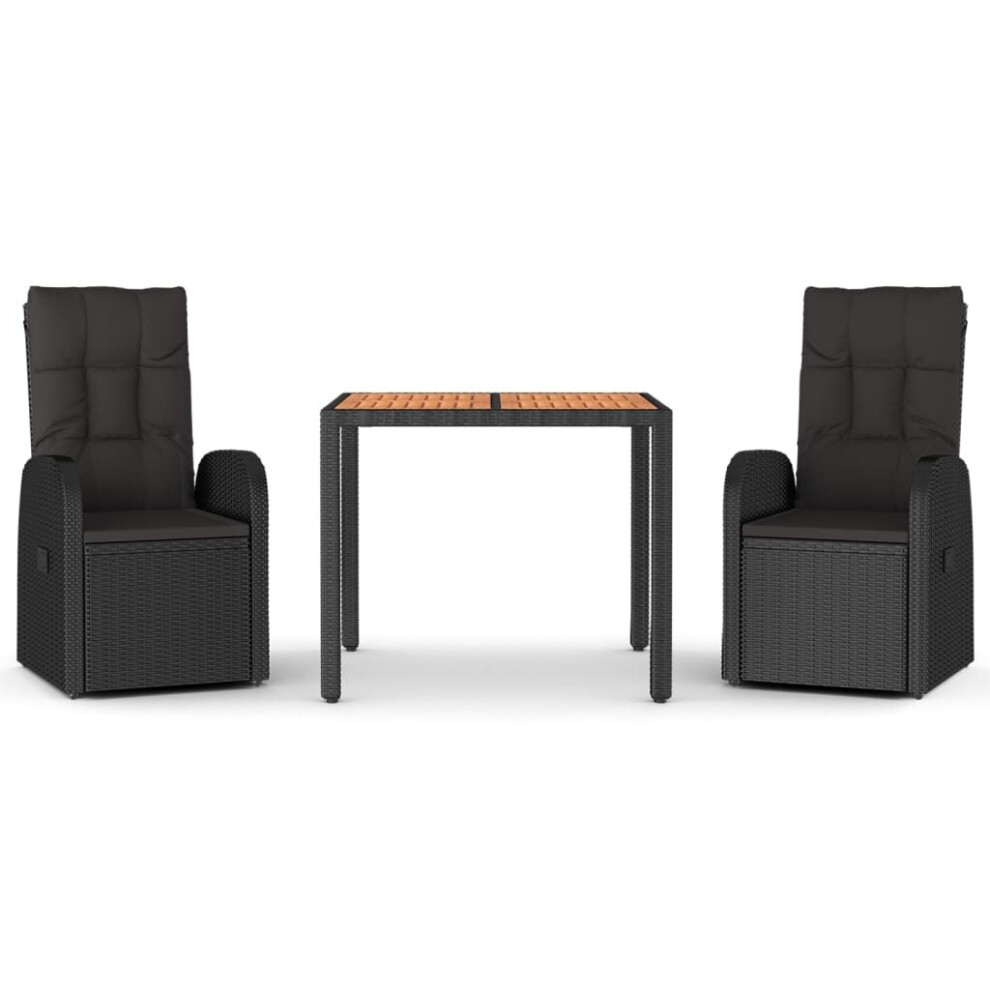 vidaXL Garden Dining Set 3 Piece Black Poly Rattan and Solid Wood Acacia Chair-image-OPC-PBVNY79-NEW