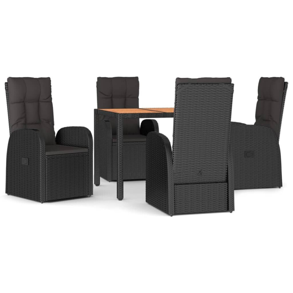 vidaXL Garden Dining Set 5 Piece Black Poly Rattan and Solid Wood Acacia Chair