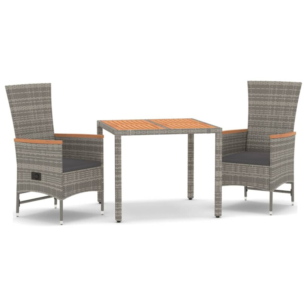 vidaXL Garden Dining Set 3 Piece Grey Poly Rattan and Solid Wood Acacia Chair