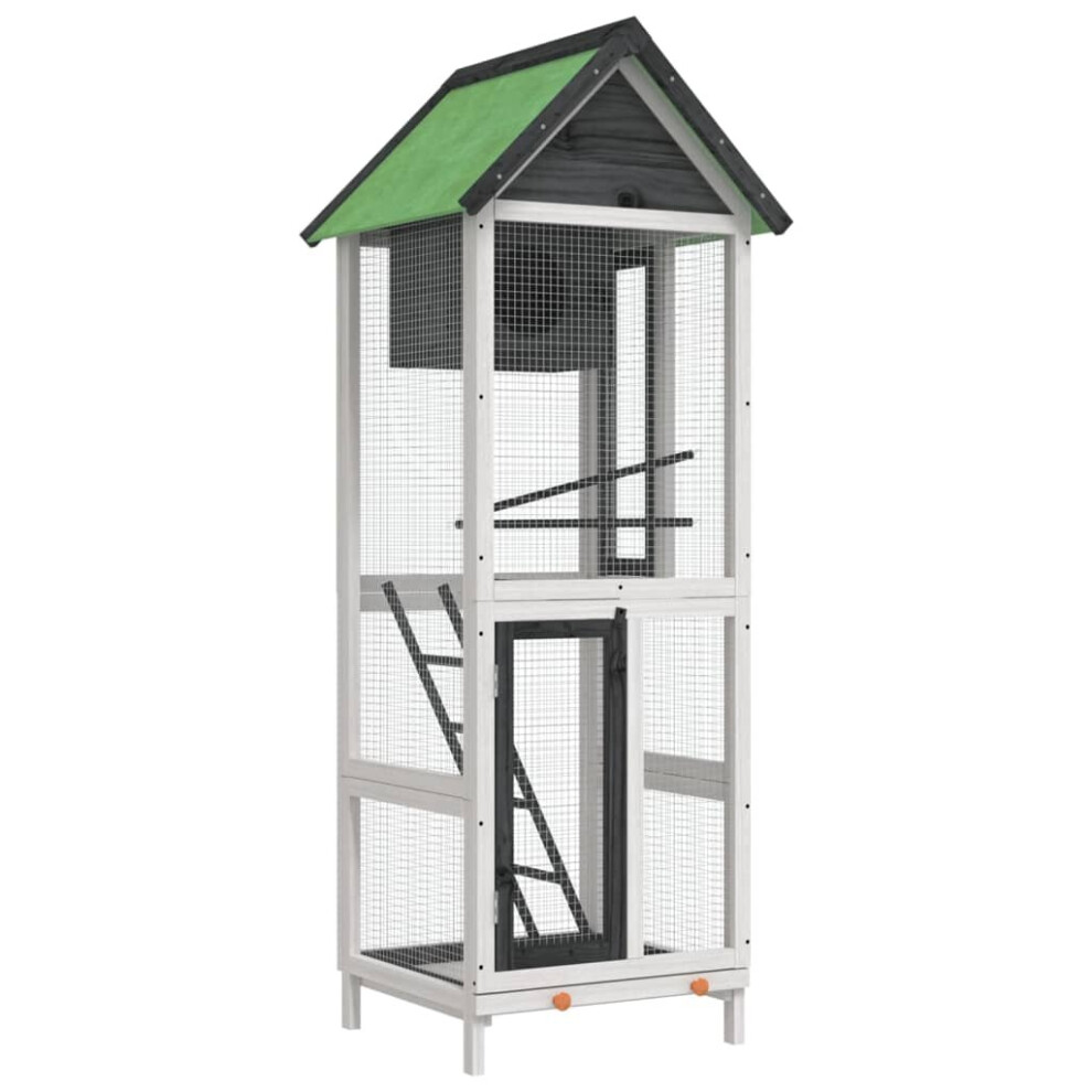 Vidaxl (Grey) Bird House Wooden Bird Aviary Cage Finch Martin House Solid Wood Pine Grey