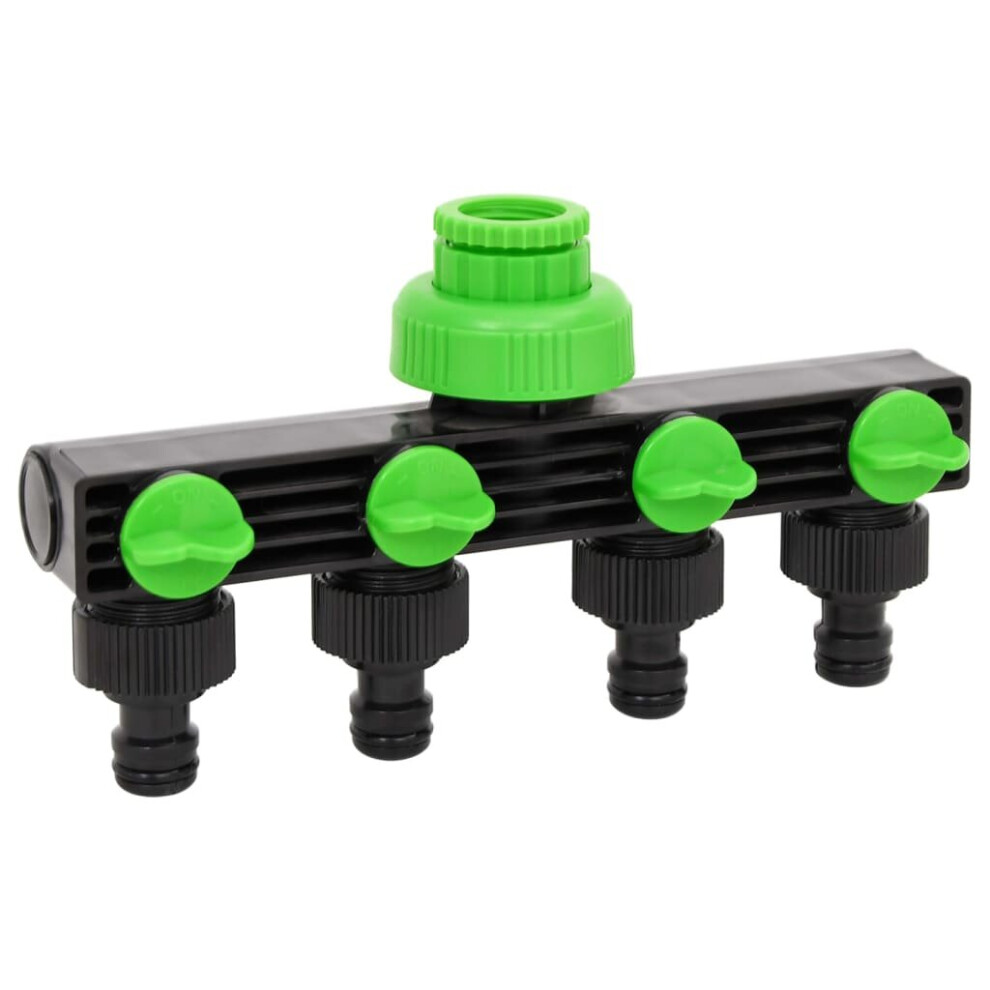 vidaXL 4-Way Tap Adaptor Hose Tap Adaptor Connector Green and Black ABS and PP