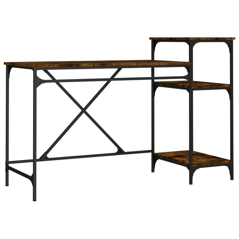 Vidaxl (Smoked Oak, 135 X 50 X 90 Cm) Desk Study Desk Computer Table Office Work Desk Engineered Wood&Iron