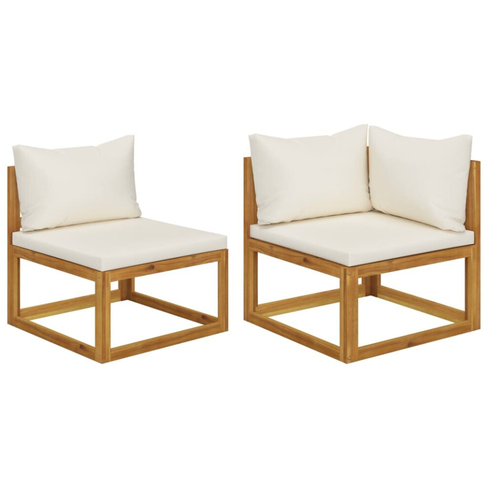 Vidaxl (, Corner + Middle) Sofa Set Outdoor Wooden Lounge Set With Cushions Solid Wood Acacia Cream