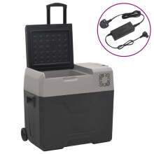 (30 l, with adapter) vidaXL Cool Box with Wheel and Handle Car Fridge Black and Grey Polypropylene