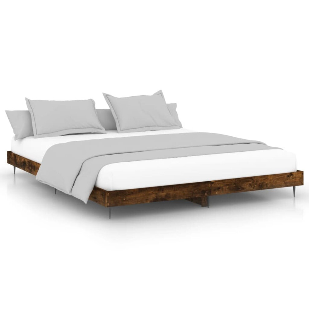 Vidaxl (Smoked Oak, 200 X 200 Cm) Bed Frame Bedroom Platform Bed Frame Bedstead Bed Base Engineered Wood