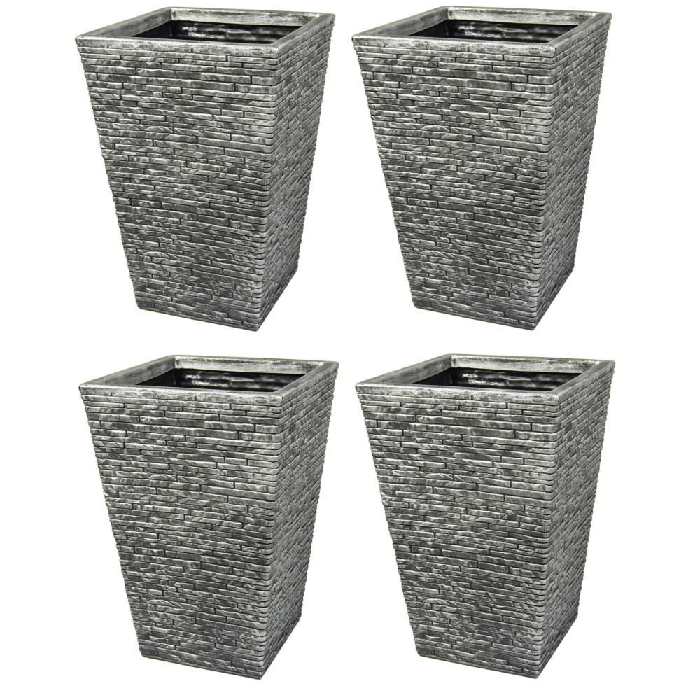 4 Tall Grey Brick Effect Planter Plastic Flared Pot Garden Patio 45cm