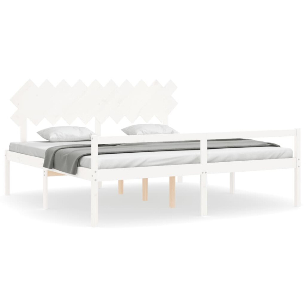 Vidaxl (White, 200 X 200 Cm) Bed Frame With Headboard Home Bedstead Bed Base 160X200 Cm Solid Wood