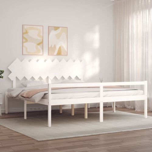 VidaXL (white, 200 x 200 cm) vidaXL Bed Frame with Headboard Home Bedstead Bed Base 160x200 cm Solid Wood 2
