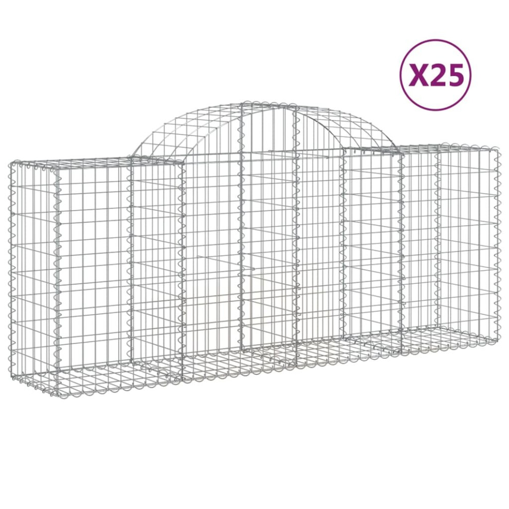 Vidaxl (200 X 50 X 80/100 Cm/25 Pcs) Arched Gabion Basket Stone Basket Gabion Retaining Wall Galvanised Iron