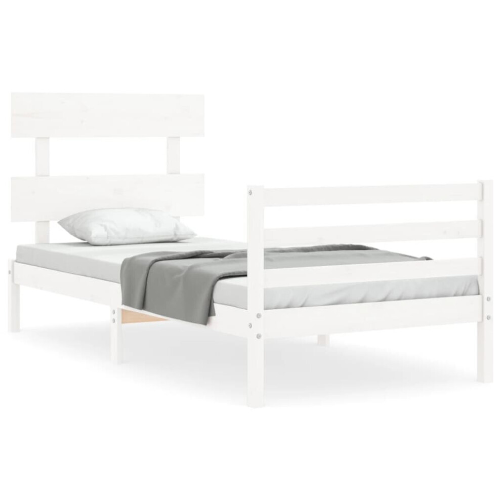 (white, 90 x 190 cm) vidaXL Bed Frame Bedroom Platform Bed Frame Bedstead with Headboard Solid Wood