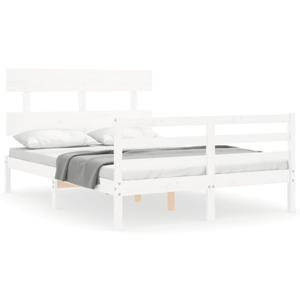 (white, 120 x 190 cm) vidaXL Bed Frame Bedroom Platform Bed Frame Bedstead with Headboard Solid Wood