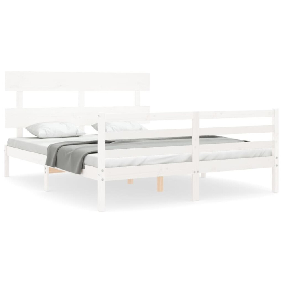 (white, 160 X 200 cm) vidaXL Bed Frame Bedroom Platform Bed Frame Bedstead With Headboard Solid Wood