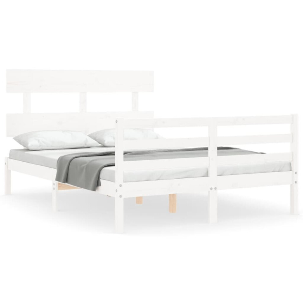 (white, 140 x 200 cm) vidaXL Bed Frame Bedroom Platform Bed Frame Bedstead with Headboard Solid Wood