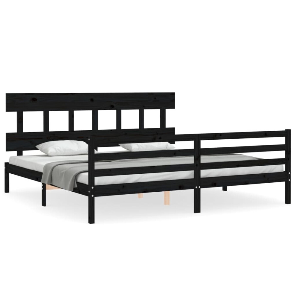 (black, 200 x 200 cm/low) vidaXL Bed Frame with Headboard Mattress Foundation Bed Base Single Solid Wood