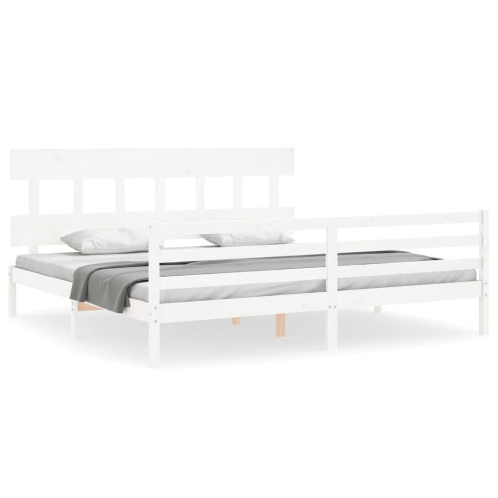 (white, 180 x 200 cm/low) vidaXL Bed Frame with Headboard Mattress Foundation Bed Base Single Solid Wood