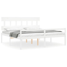 (white, 200 x 200 cm/high) vidaXL Bed Frame with Headboard Mattress Foundation Bed Base Single Solid Wood