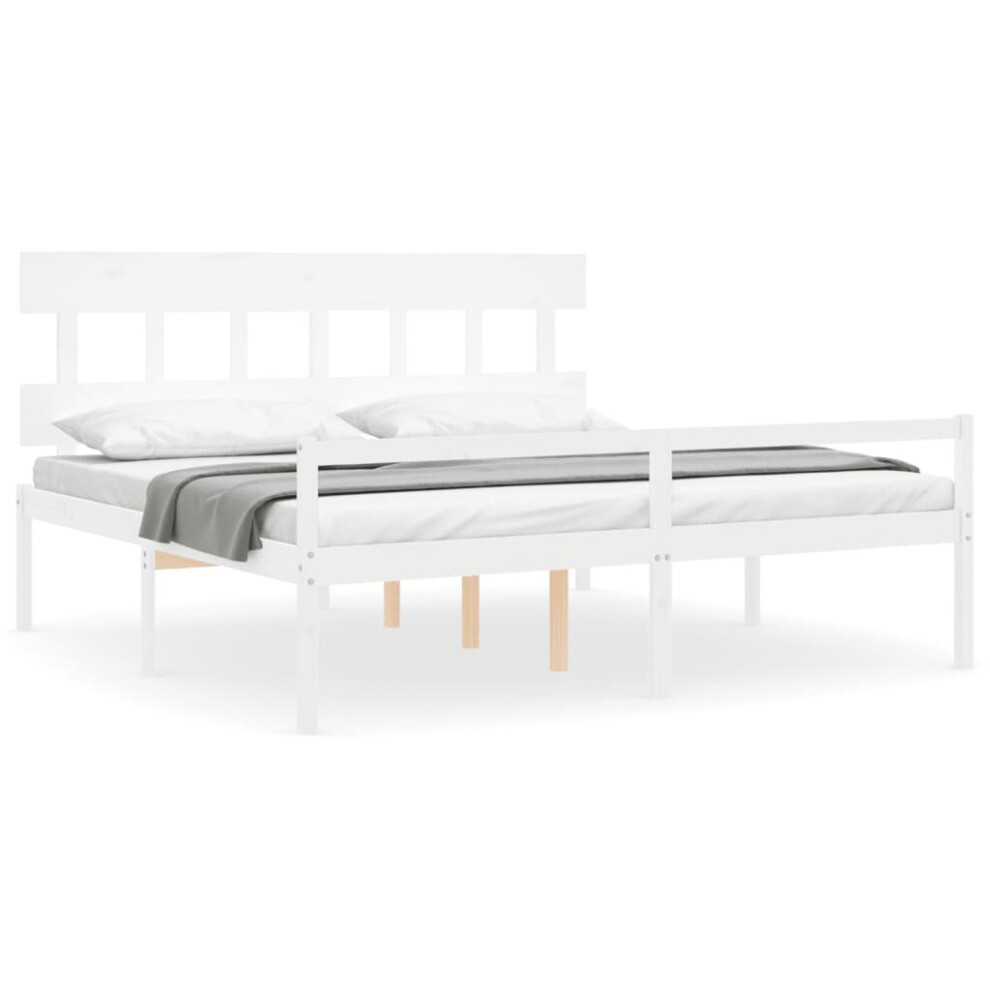 Vidaxl (White, 200 X 200 Cm/High) Bed Frame With Headboard Mattress Foundation Bed Base Single Solid Wood