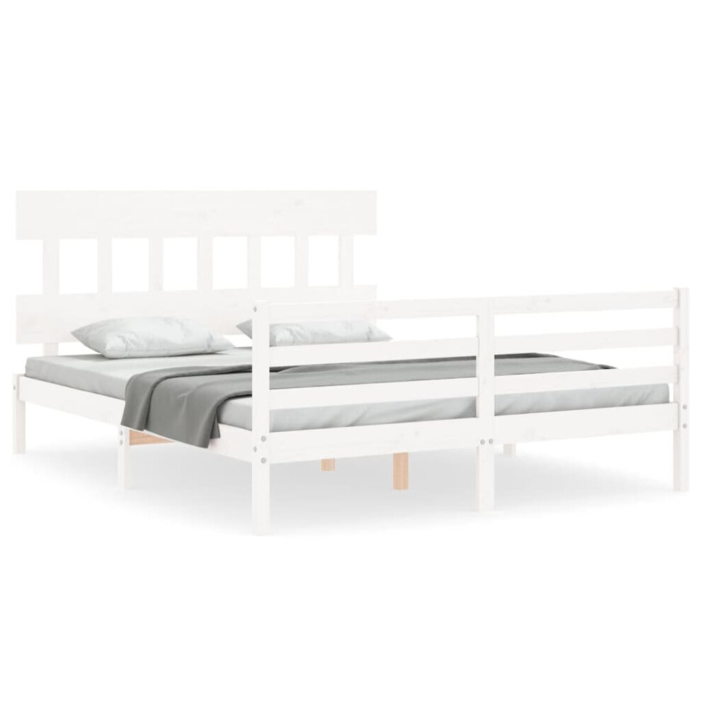 (white, 160 x 200 cm/low) vidaXL Bed Frame with Headboard Mattress Foundation Bed Base Single Solid Wood